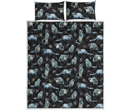 Watercolor Raccoon Pattern Print Quilt Bed Set