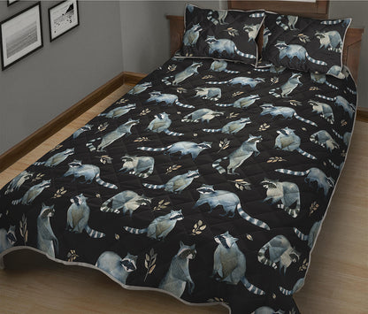 Watercolor Raccoon Pattern Print Quilt Bed Set