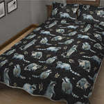 Watercolor Raccoon Pattern Print Quilt Bed Set