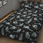 Watercolor Raccoon Pattern Print Quilt Bed Set