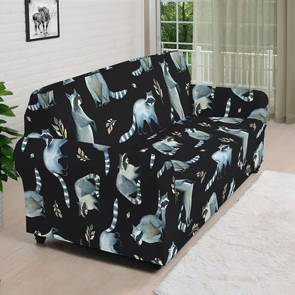 Watercolor Raccoon Pattern Print Sofa Cover