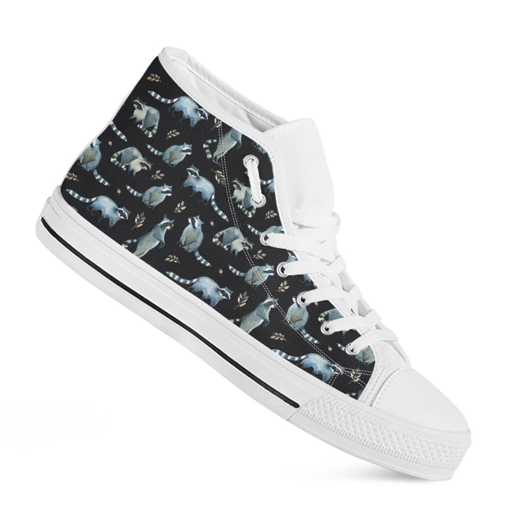 Watercolor Raccoon Pattern Print White High Top Shoes