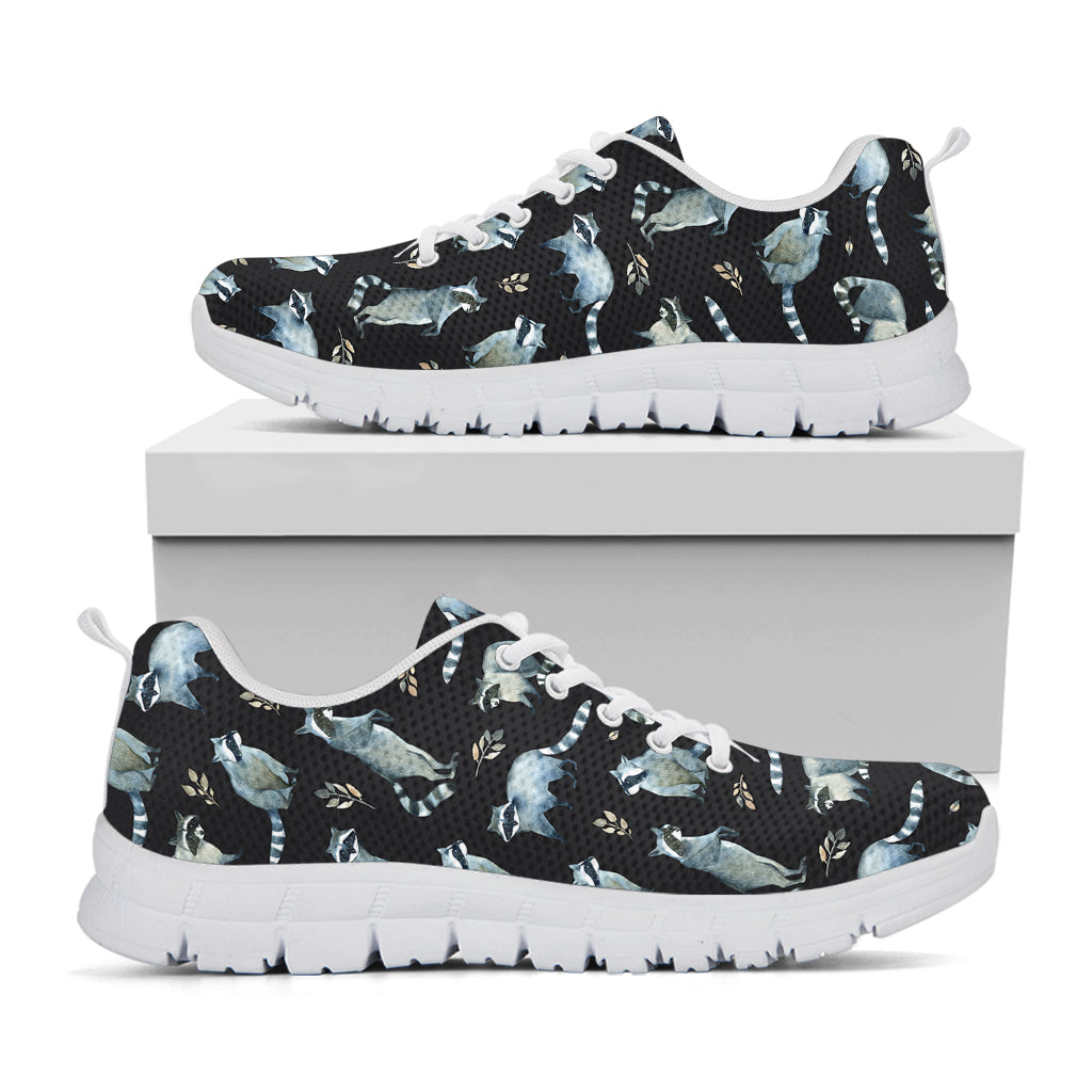 Watercolor Raccoon Pattern Print White Sneakers
