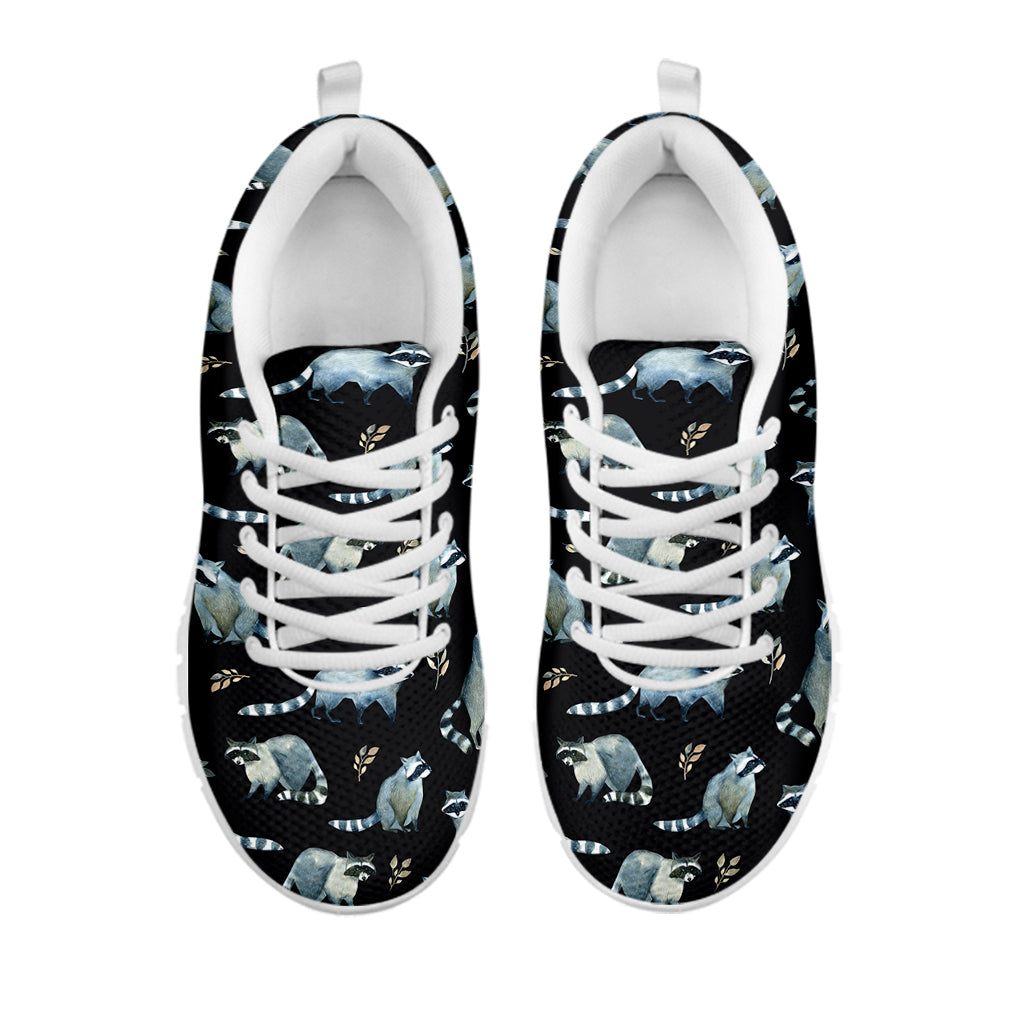 Watercolor Raccoon Pattern Print White Sneakers