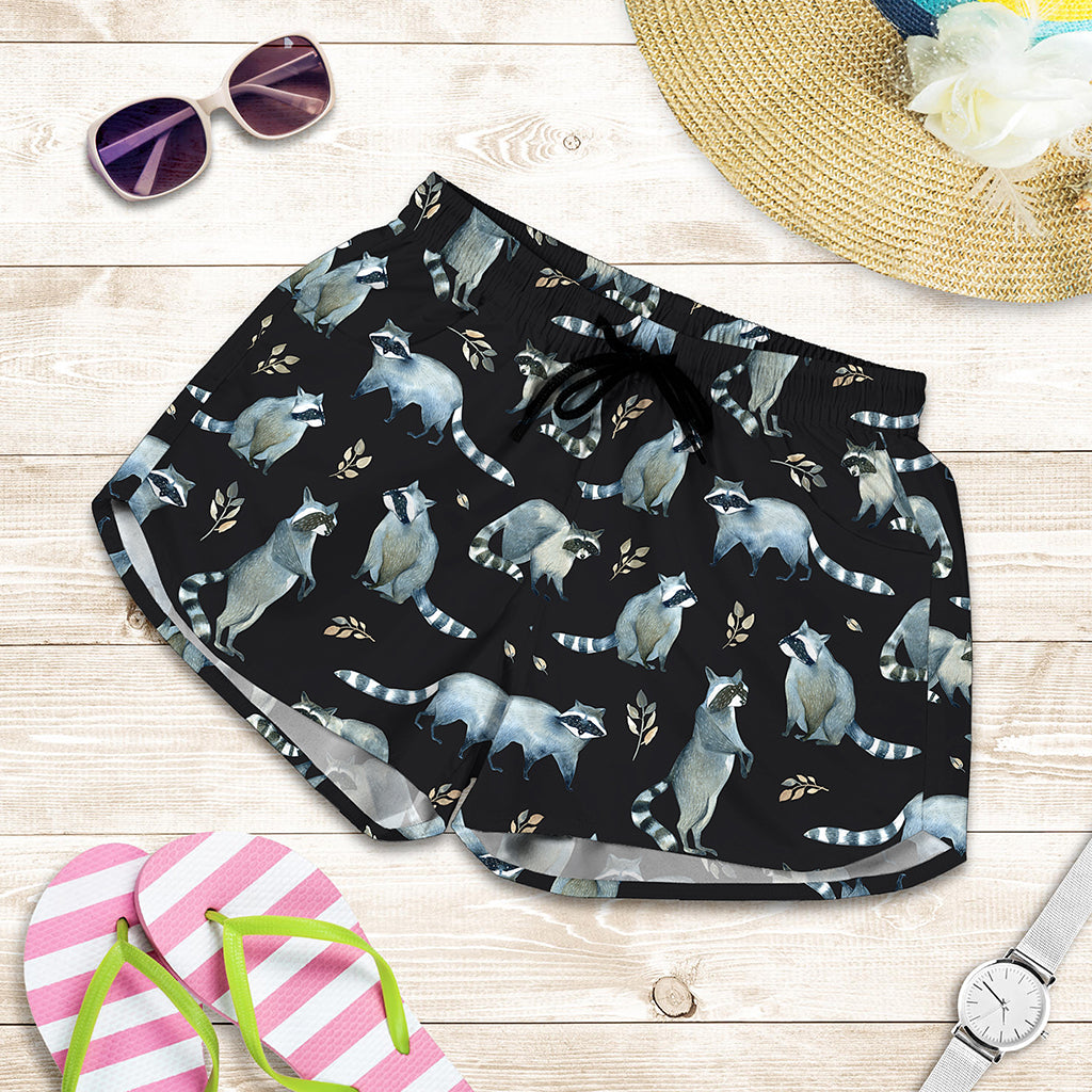 Watercolor Raccoon Pattern Print Women's Shorts