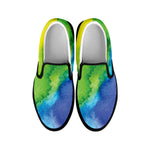 Watercolor Rainbow LGBT Pride Print Black Slip On Shoes