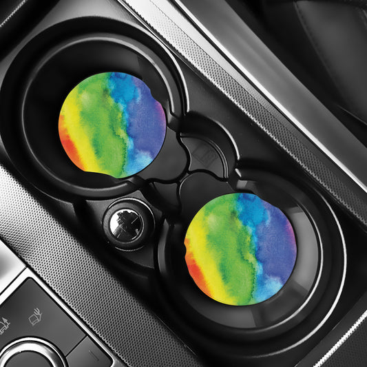 Watercolor Rainbow LGBT Pride Print Car Coasters