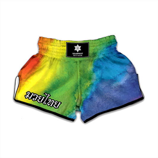 Watercolor Rainbow LGBT Pride Print Muay Thai Boxing Shorts