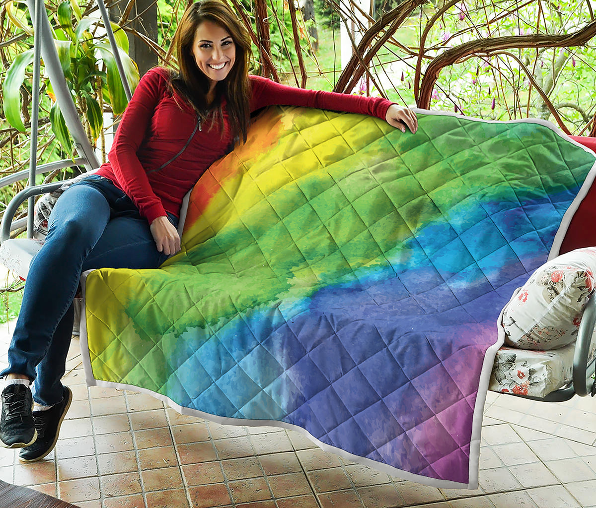 Watercolor Rainbow LGBT Pride Print Quilt