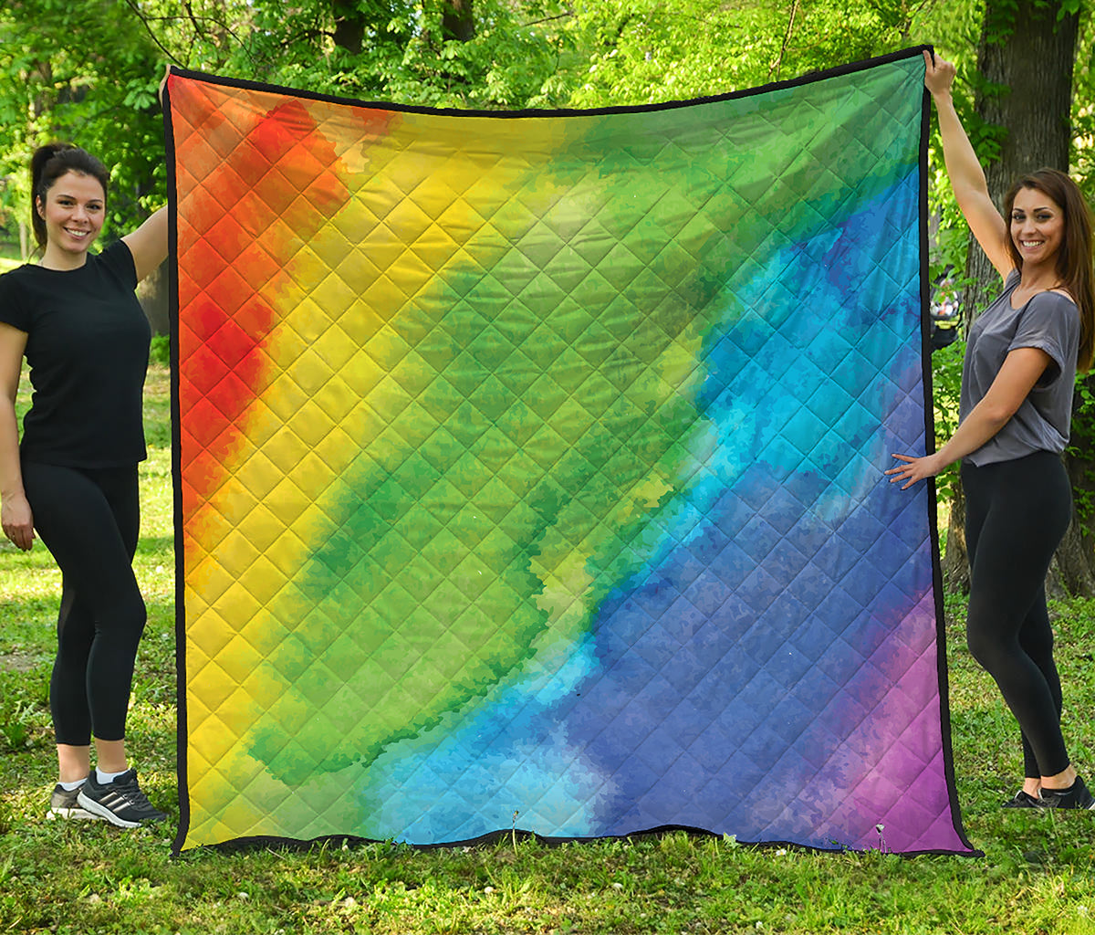 Watercolor Rainbow LGBT Pride Print Quilt