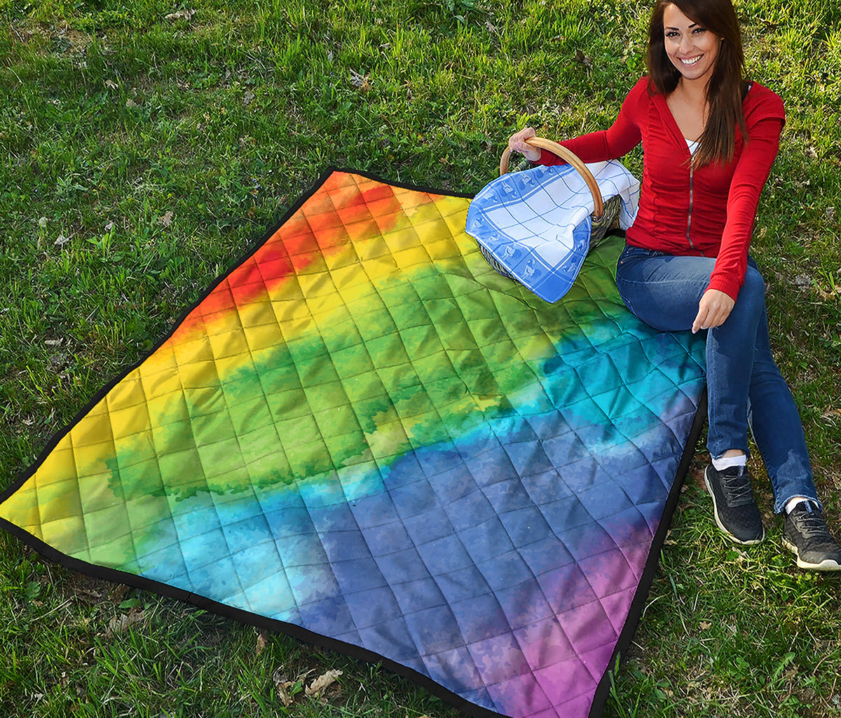 Watercolor Rainbow LGBT Pride Print Quilt