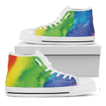 Watercolor Rainbow LGBT Pride Print White High Top Shoes