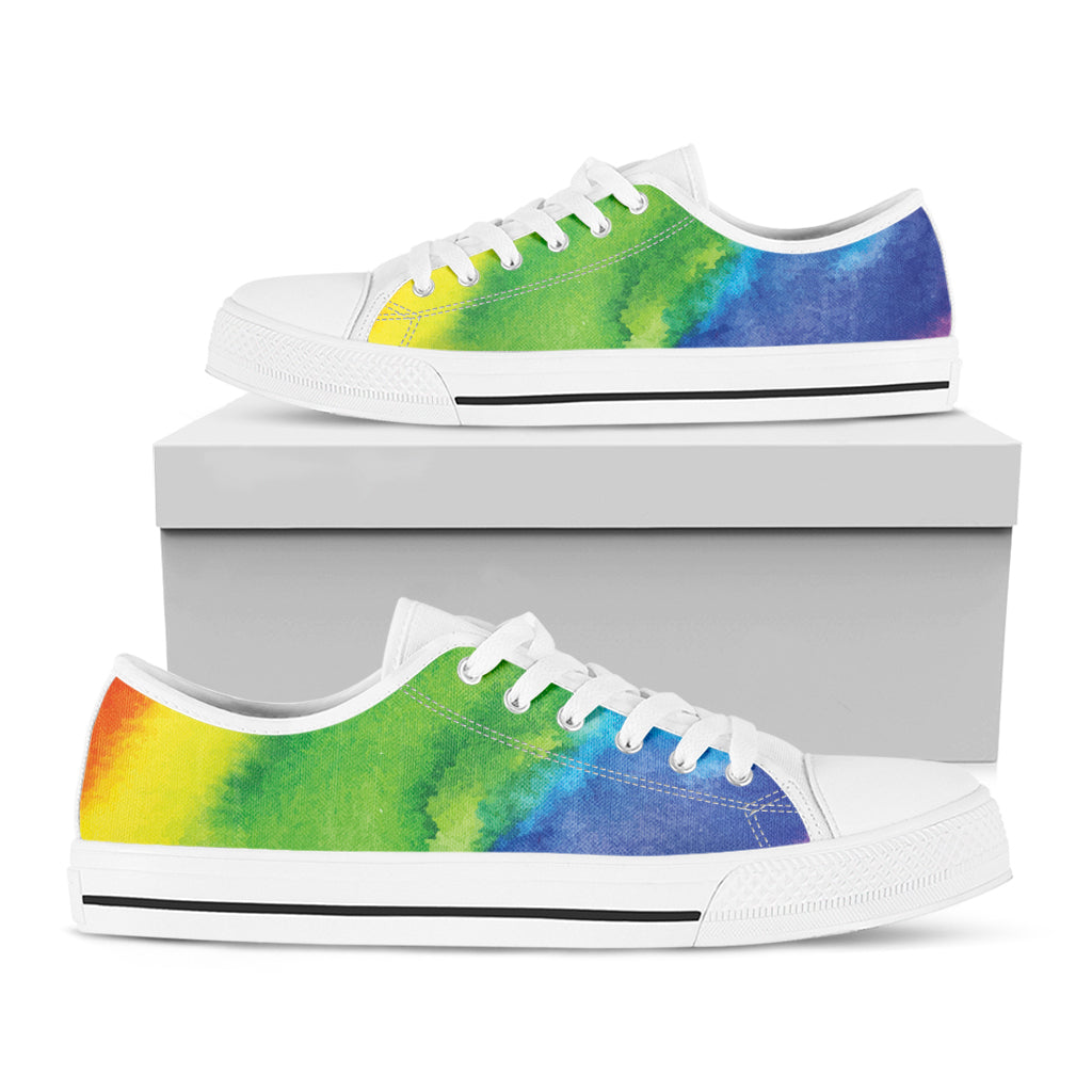 Watercolor Rainbow LGBT Pride Print White Low Top Shoes