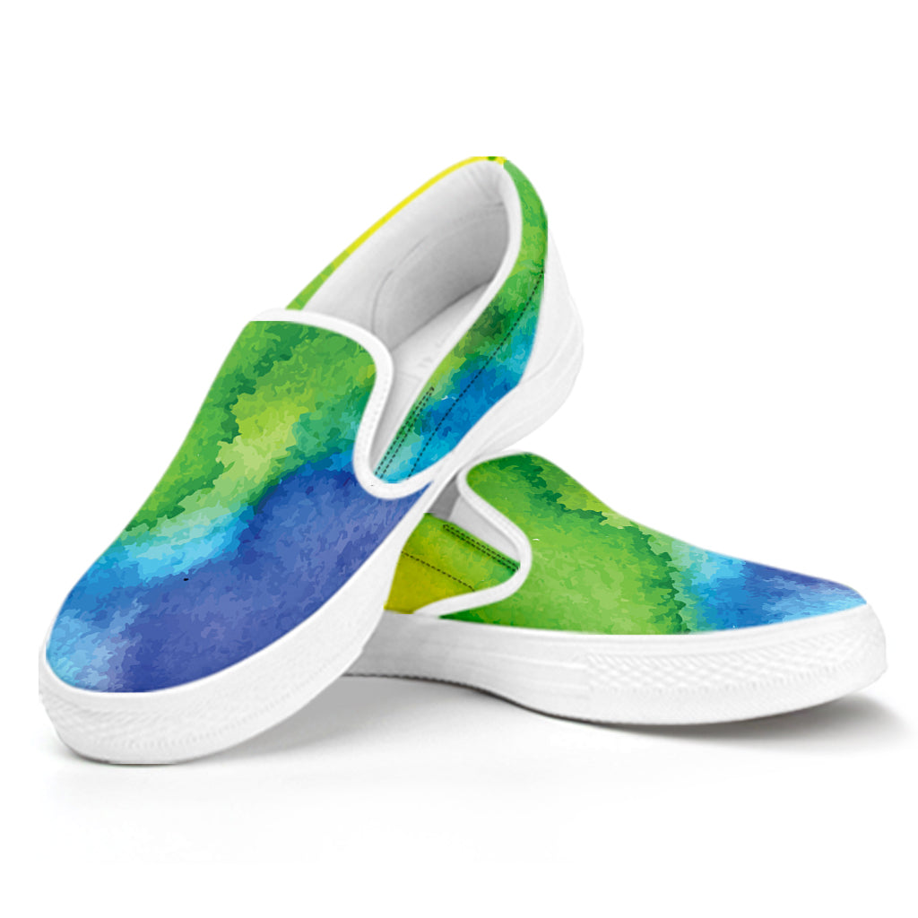 Watercolor Rainbow LGBT Pride Print White Slip On Shoes