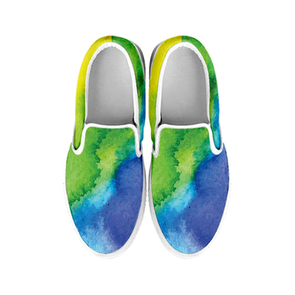 Watercolor Rainbow LGBT Pride Print White Slip On Shoes