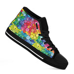 Watercolor Rainbow Pattern Print Black High Top Shoes