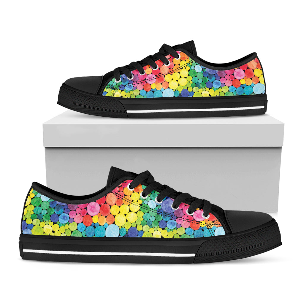Watercolor Rainbow Pattern Print Black Low Top Shoes