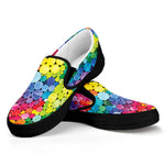 Watercolor Rainbow Pattern Print Black Slip On Shoes
