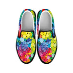 Watercolor Rainbow Pattern Print Black Slip On Shoes