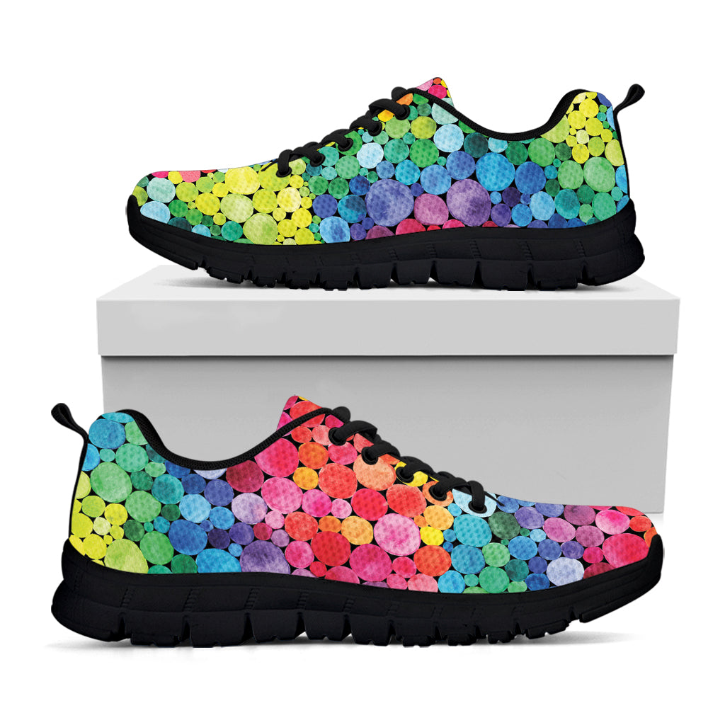 Watercolor Rainbow Pattern Print Black Sneakers