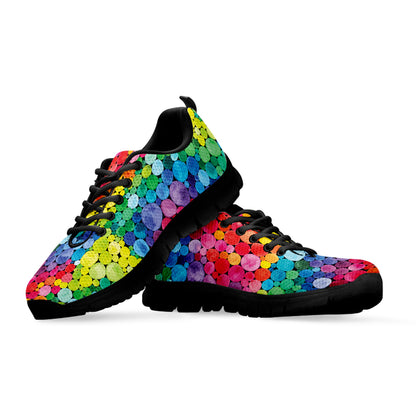 Watercolor Rainbow Pattern Print Black Sneakers