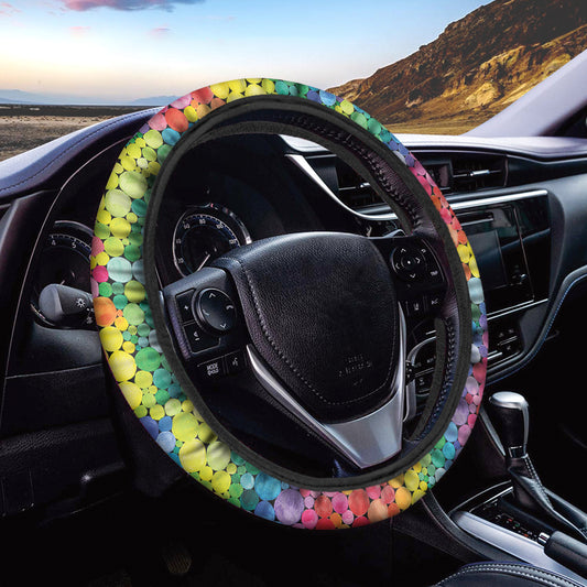 Watercolor Rainbow Pattern Print Car Steering Wheel Cover