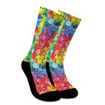Watercolor Rainbow Pattern Print Crew Socks
