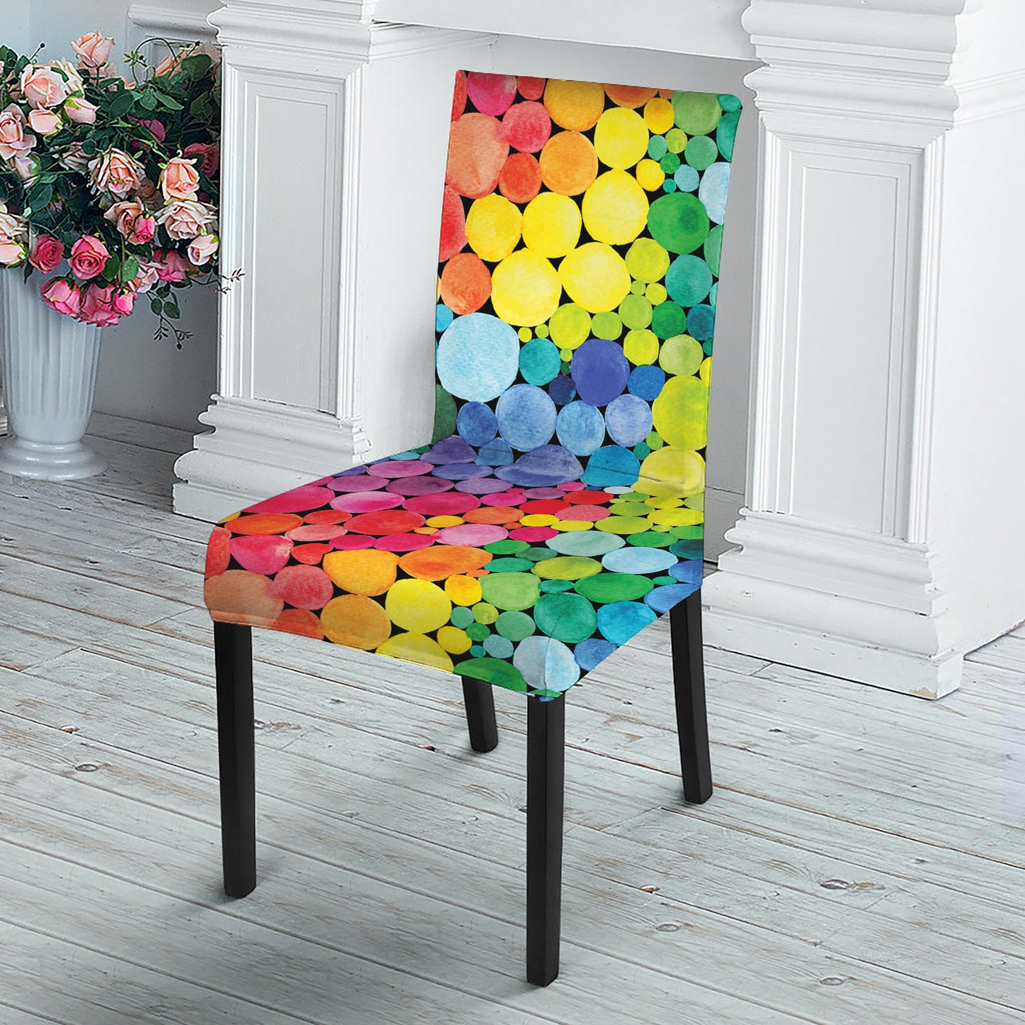 Watercolor Rainbow Pattern Print Dining Chair Slipcover