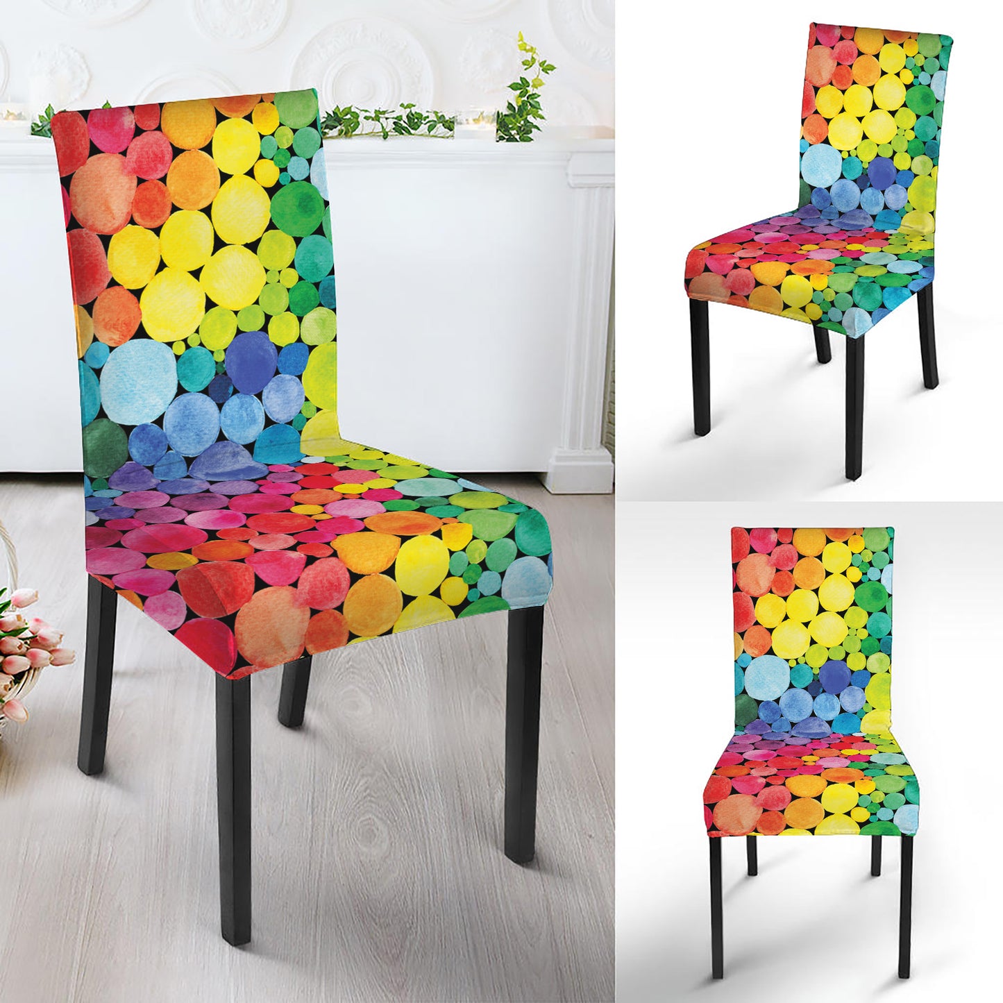 Watercolor Rainbow Pattern Print Dining Chair Slipcover