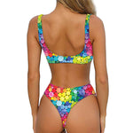 Watercolor Rainbow Pattern Print Front Bow Tie Bikini