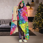 Watercolor Rainbow Pattern Print Hooded Blanket