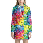 Watercolor Rainbow Pattern Print Hoodie Dress