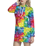 Watercolor Rainbow Pattern Print Hoodie Dress
