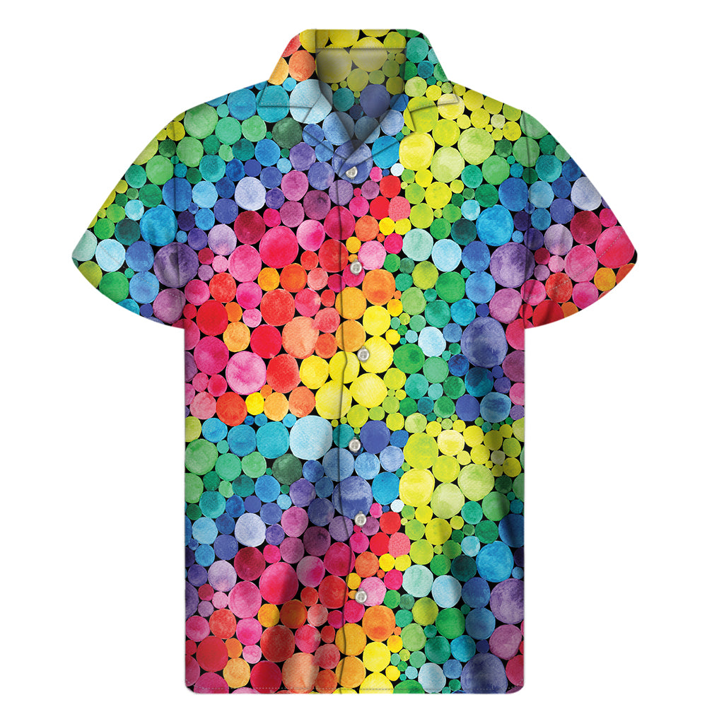 Watercolor Rainbow Pattern Print Men's Short Sleeve Shirt