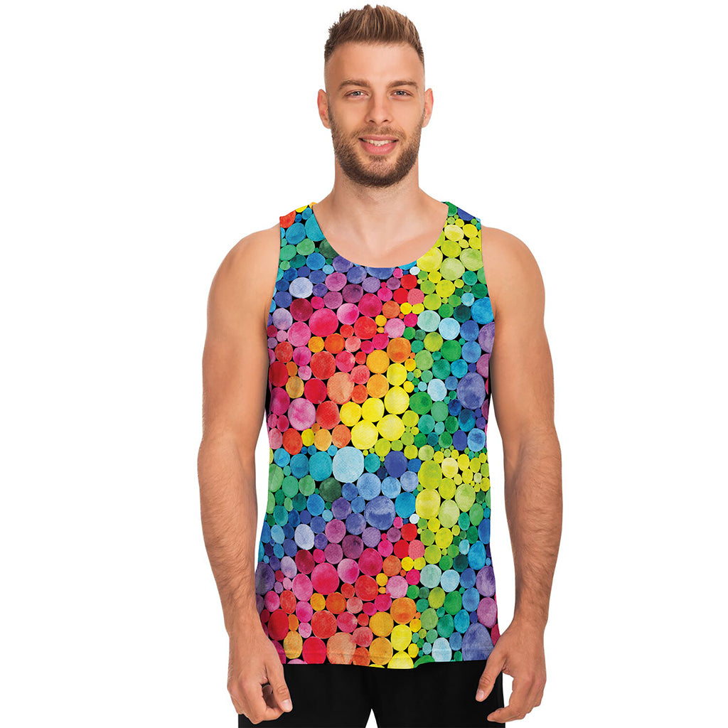 Watercolor Rainbow Pattern Print Men's Tank Top