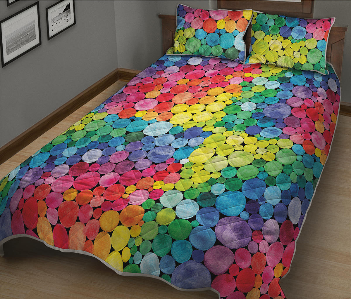 Watercolor Rainbow Pattern Print Quilt Bed Set