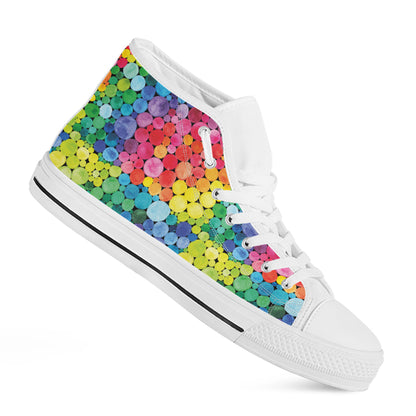 Watercolor Rainbow Pattern Print White High Top Shoes