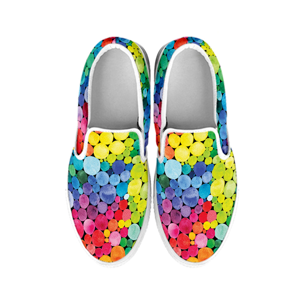 Watercolor Rainbow Pattern Print White Slip On Shoes