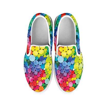 Watercolor Rainbow Pattern Print White Slip On Shoes