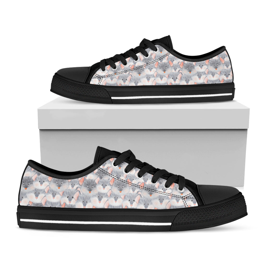 Watercolor Rat Pattern Print Black Low Top Shoes