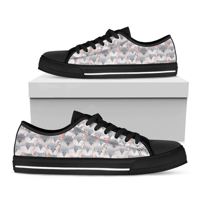 Watercolor Rat Pattern Print Black Low Top Shoes