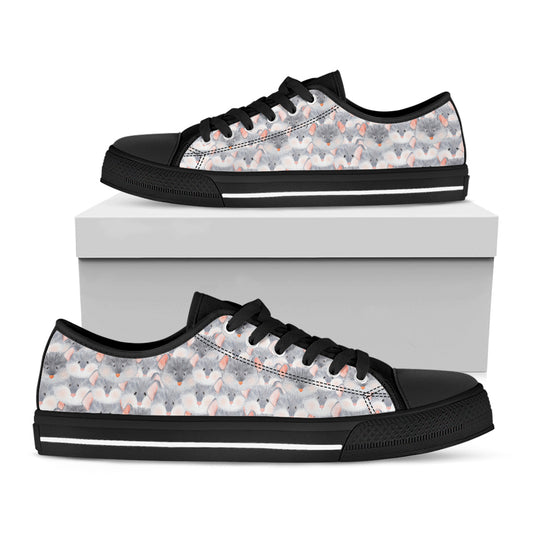 Watercolor Rat Pattern Print Black Low Top Shoes