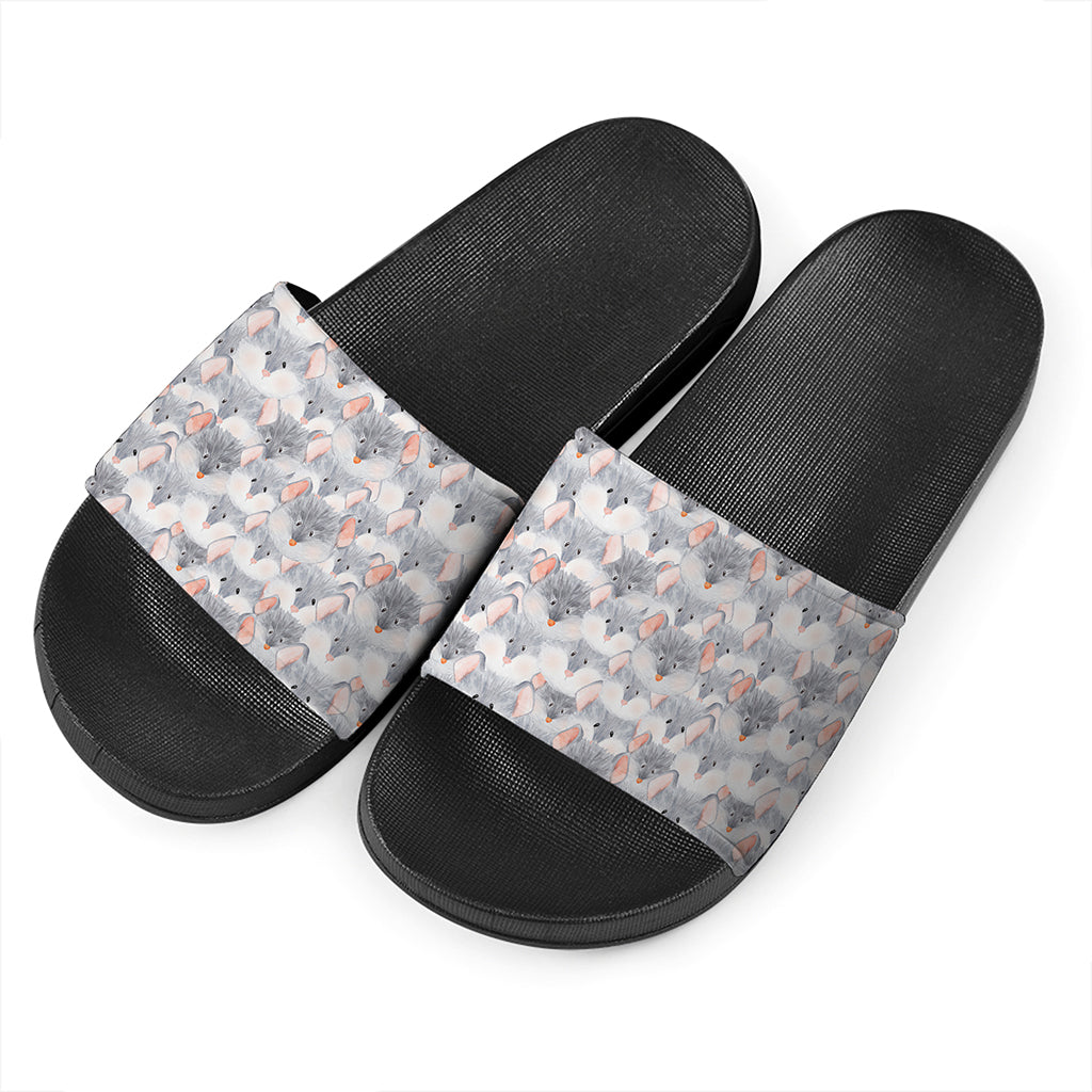 Watercolor Rat Pattern Print Black Slide Sandals