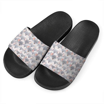Watercolor Rat Pattern Print Black Slide Sandals
