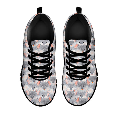 Watercolor Rat Pattern Print Black Sneakers
