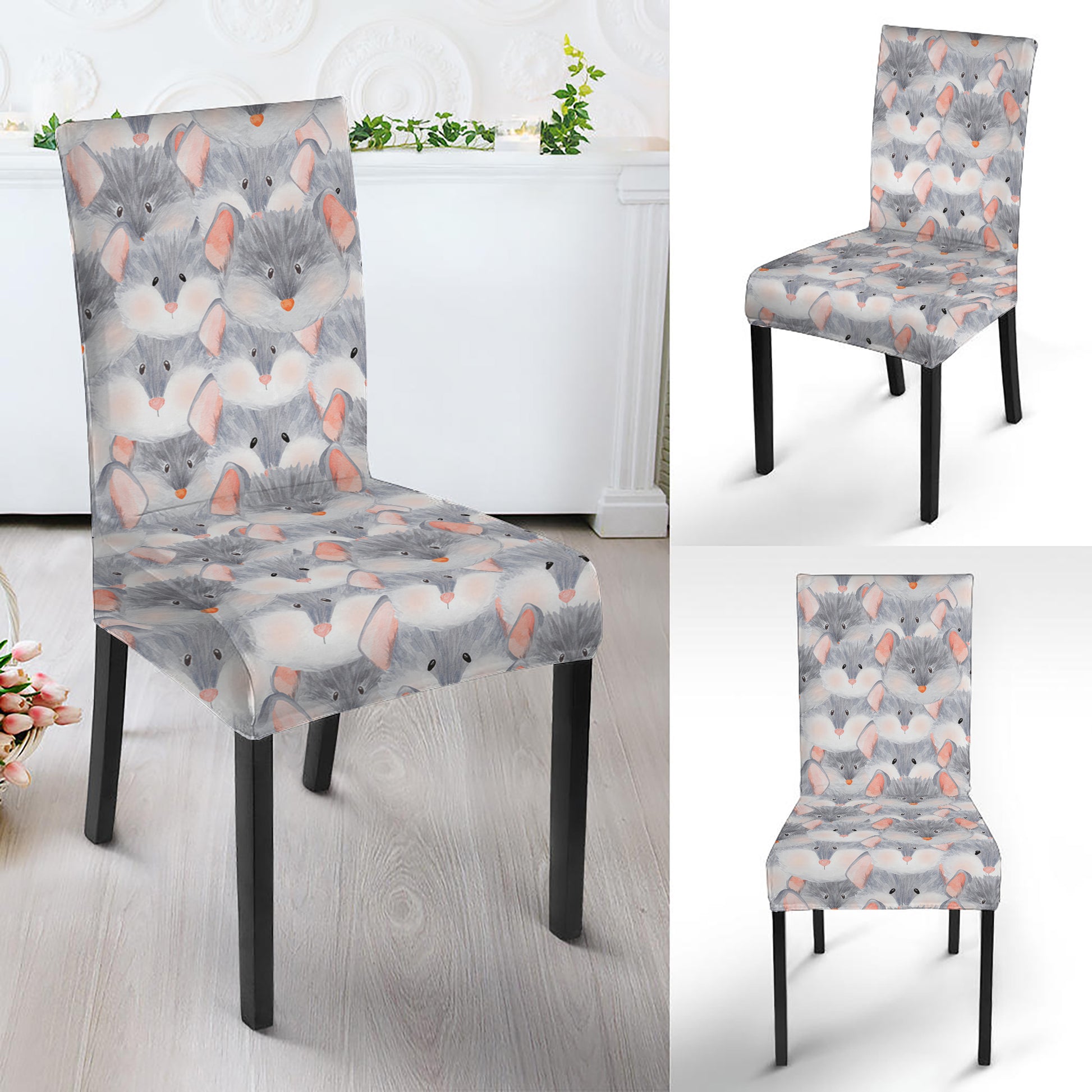 Watercolor Rat Pattern Print Dining Chair Slipcover