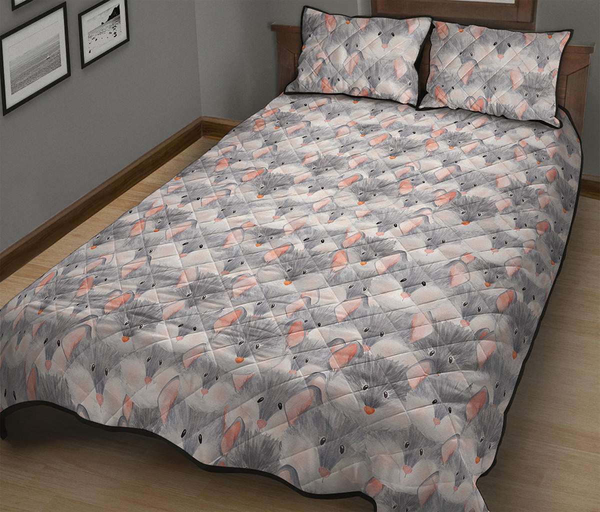 Watercolor Rat Pattern Print Quilt Bed Set