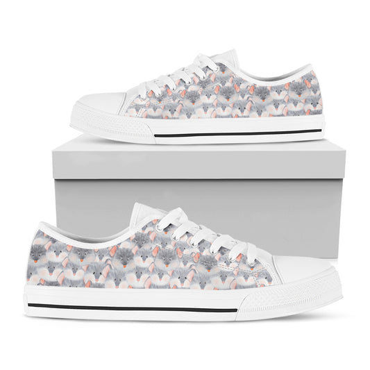 Watercolor Rat Pattern Print White Low Top Shoes
