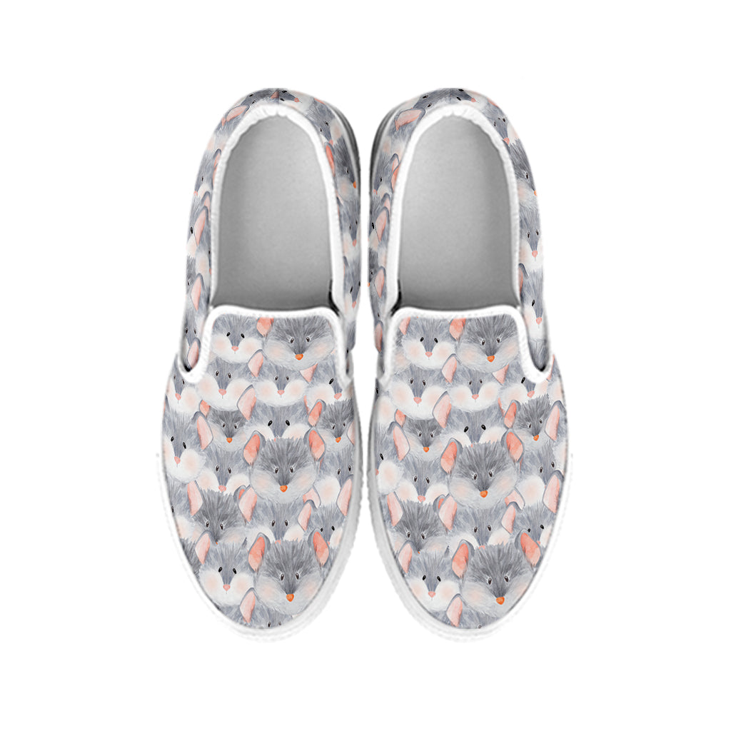 Watercolor Rat Pattern Print White Slip On Shoes