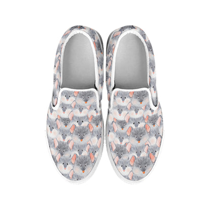 Watercolor Rat Pattern Print White Slip On Shoes